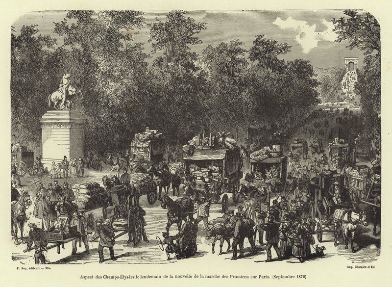 A Champs Elysees a párizsi porosz felvonulás hírének kézhezvételét követő napon, 1870. szeptember alkotó: French School