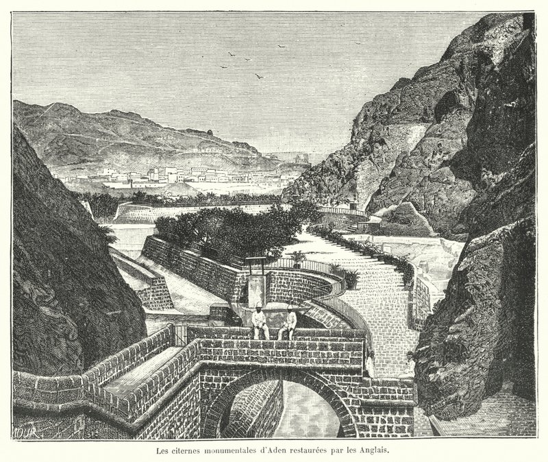 Tawila ciszternái, Aden, britek restaurálták (metszet) alkotó: French School