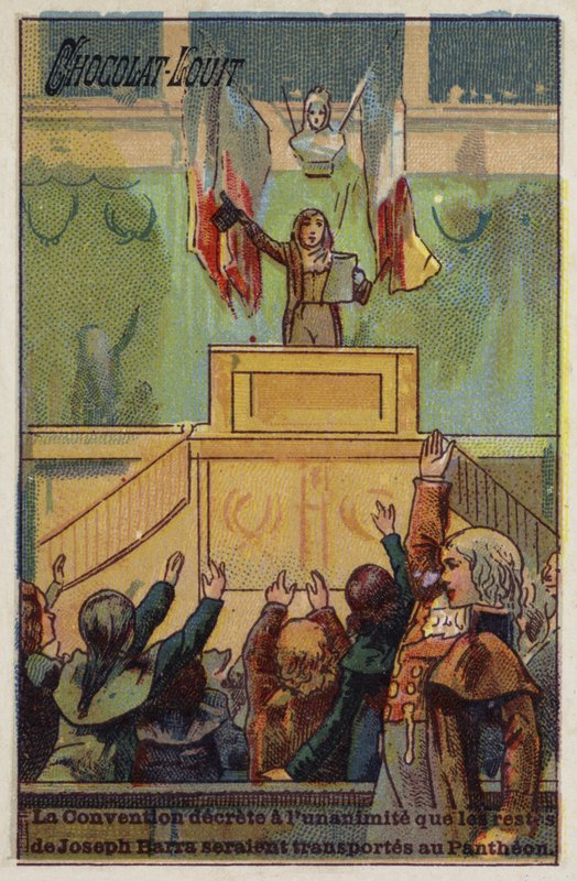 A konvent egyhangúlag elrendeli, hogy Joseph Barra földi maradványait a Pantheonba vigyék, 1793 alkotó: French School