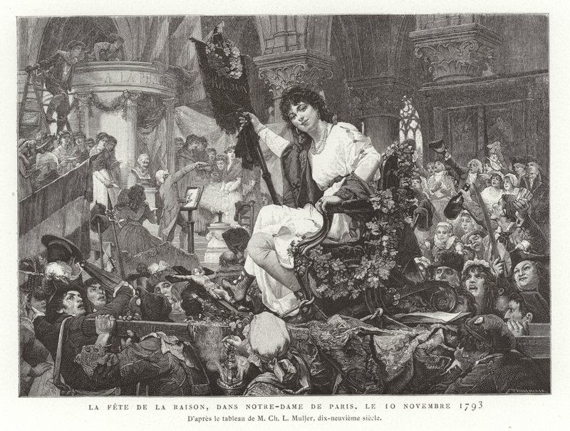 Az értelem fesztiválja a Notre Dame de Paris-ban, 1793. november 10 alkotó: French School