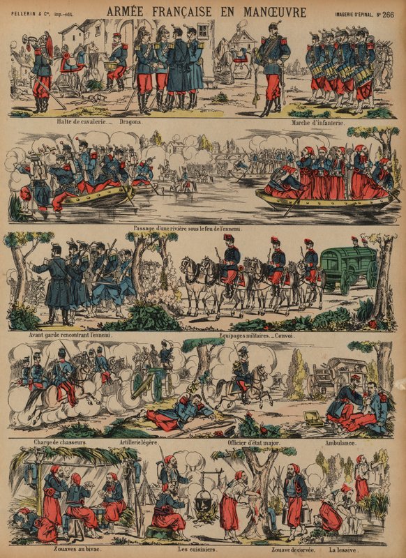 A francia hadsereg manővereken (színes metszet) alkotó: French School