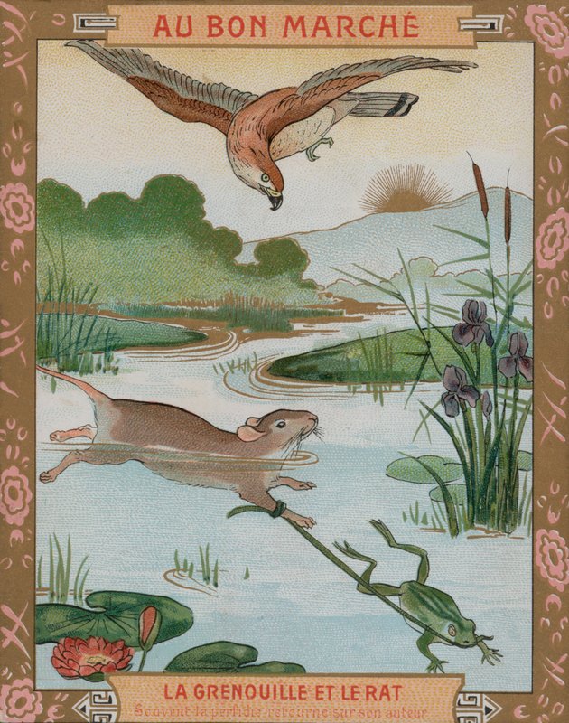 A béka és az egér, Ezopus egyik meséje (chromolitho) alkotó: French School