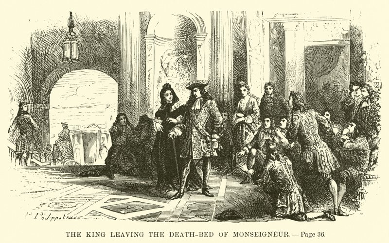 A király elhagyja Monseigneur halálos ágyát alkotó: French School
