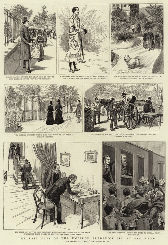 III. Frigyes császár utolsó napjai San Remóban (metszet) alkotó: French School