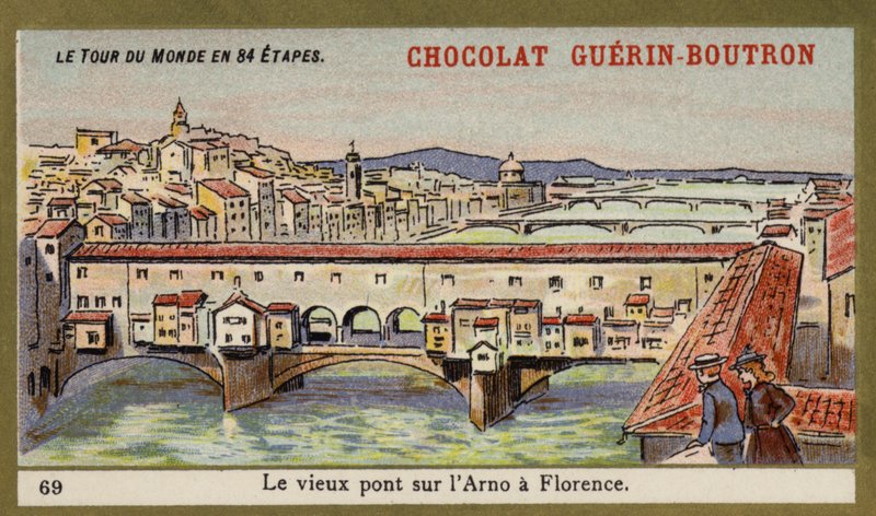 A Ponte Vecchio az Arno felett, Firenze (chromolitho) alkotó: French School