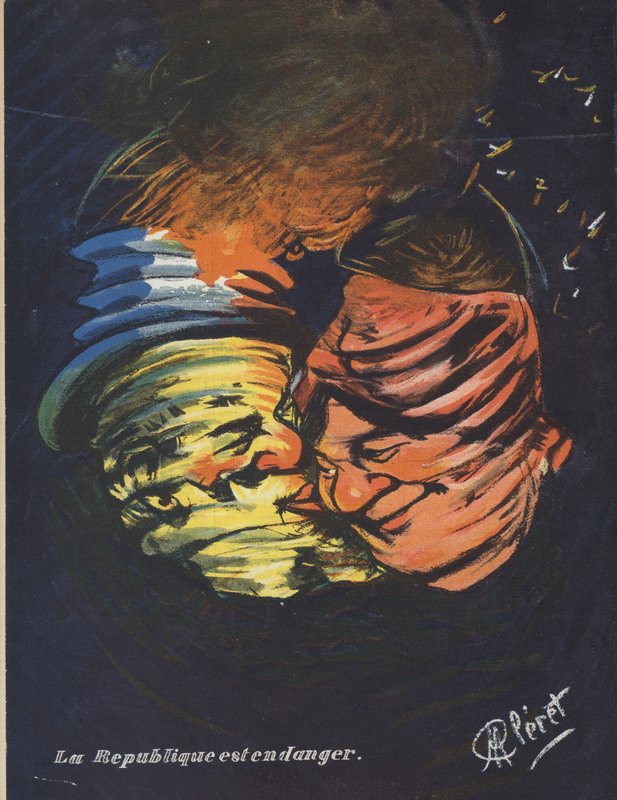 A Köztársaság veszélyben van. Illusztráció a Le Rire-hez (színes litó) alkotó: French School