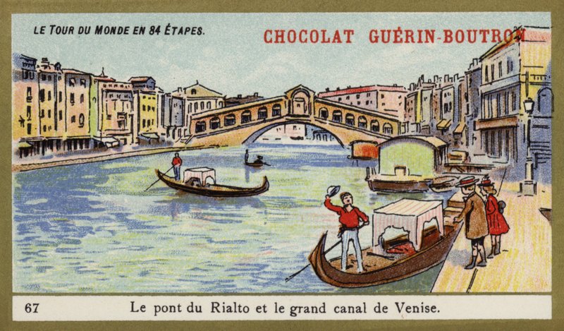 A Rialto-híd és a velencei Grand Canal (chromolitho) alkotó: French School