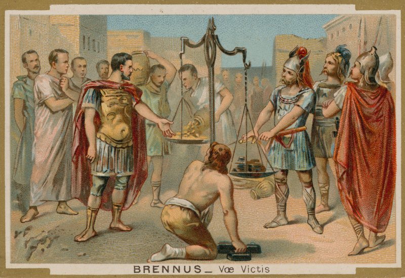 A rómaiak megpróbálták megvásárolni az üdvösségüket Brennus gall főnöktől, Kr.e. 4. században alkotó: French School