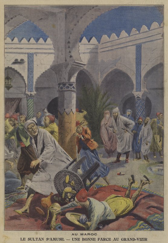 A marokkói szultán mulatságos azzal, hogy viccet játszik nagyvezírjével (színes litó) alkotó: French School