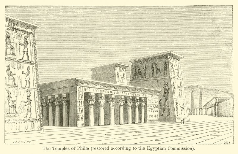 Philae templomai, az Egyiptomi Bizottság szerint restaurálva (metszet) alkotó: French School