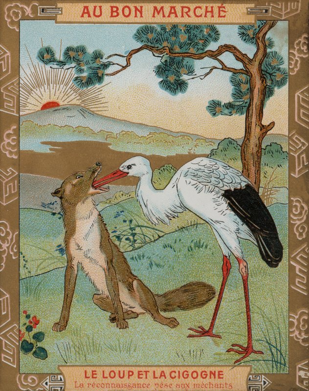 A farkas és a daru, Ezópus egyik meséje (chromolitho) alkotó: French School