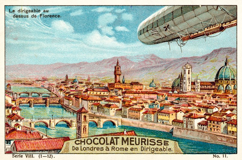 Léghajó Firenze felett (chromolitho) alkotó: French School