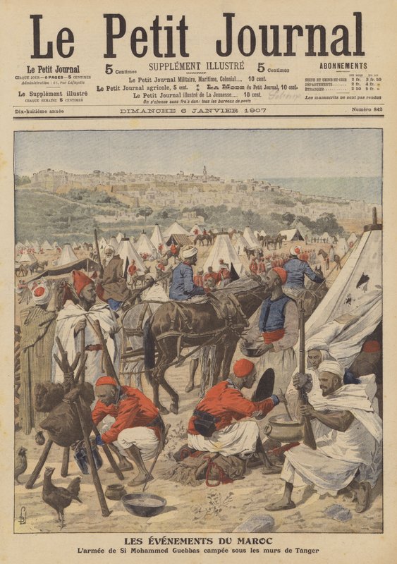 Mohammed Guebbas serege a marokkói Tanger falai alatt táborozott (színes litho) alkotó: French School