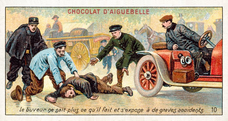A részeg nem tudja, mit csinál, és súlyos balesetek kockázatának teszi ki magát (chromolitho) alkotó: French School