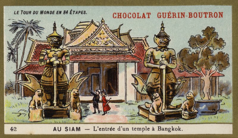 Egy templom bejárata Bangkokban, Sziámban (chromolitho) alkotó: French School