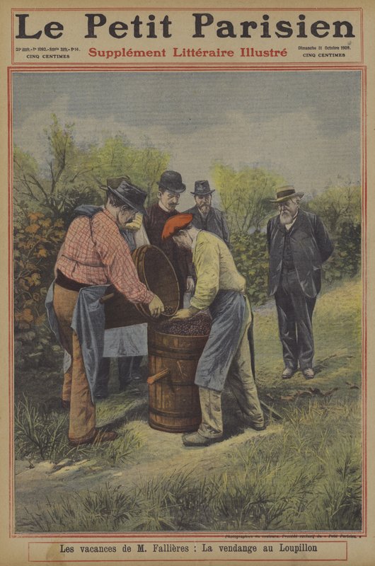 Fallieres francia elnök ünnepei: szőlőszüret otthonában, Loupillon faluban (színes litó) alkotó: French School