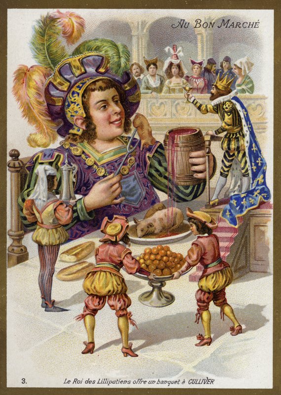 A liliputiak királya lakomát rendez Gullivernek (chromolitho) alkotó: French School