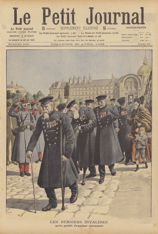 Az utolsó háborús veteránok a párizsi Hotel des Invalidesből (színes lithó) alkotó: French School