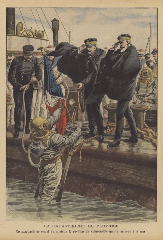 A francia haditengerészet Pluviose tengeralattjárójának elvesztése (színes litho) alkotó: French School