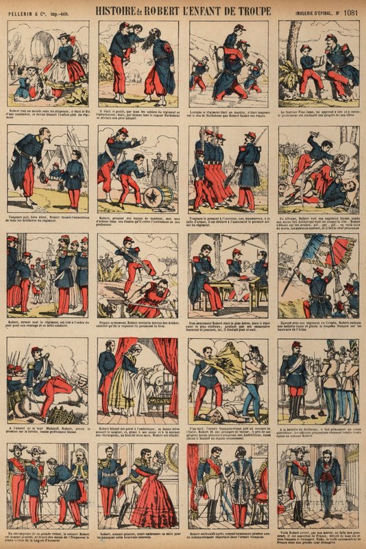 Róbert, a csapat gyermekének története (színes metszet) alkotó: French School