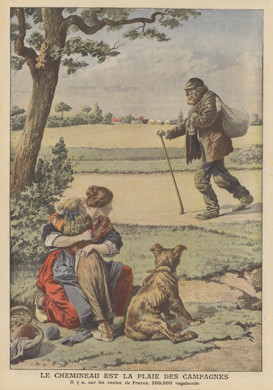 A csavargó a vidék csapása (színes litho) alkotó: French School