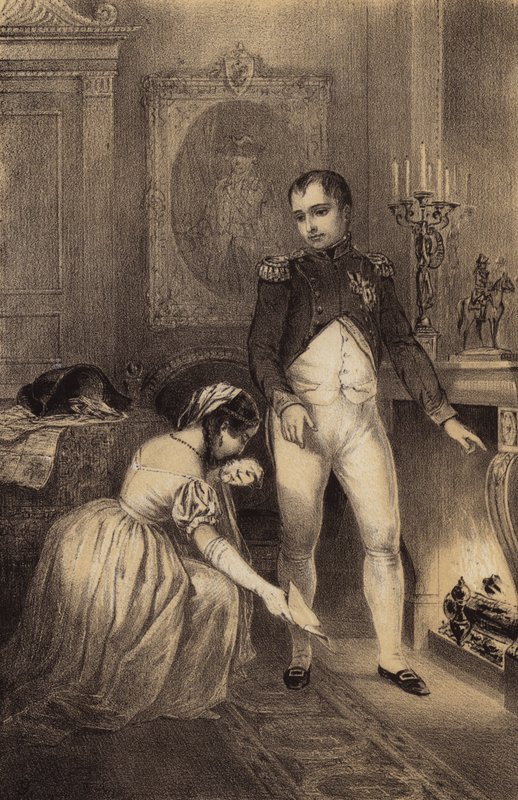 Franz Ludwig von Hatzfeld porosz tábornok felesége arra kéri Napóleont, hogy kímélje meg férje életét (litho) alkotó: French School