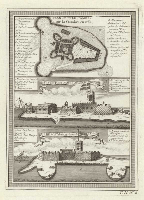 Három kilátás a gambiai James erődről alkotó: French School