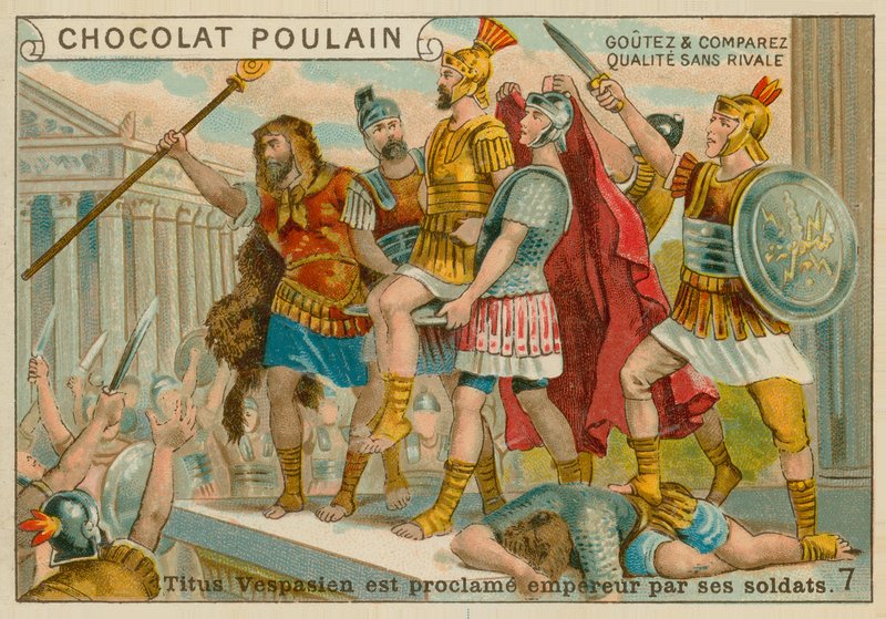 Titust császárrá kikiáltják, Chocolat Poulain kereskedelmi kártya alkotó: French School
