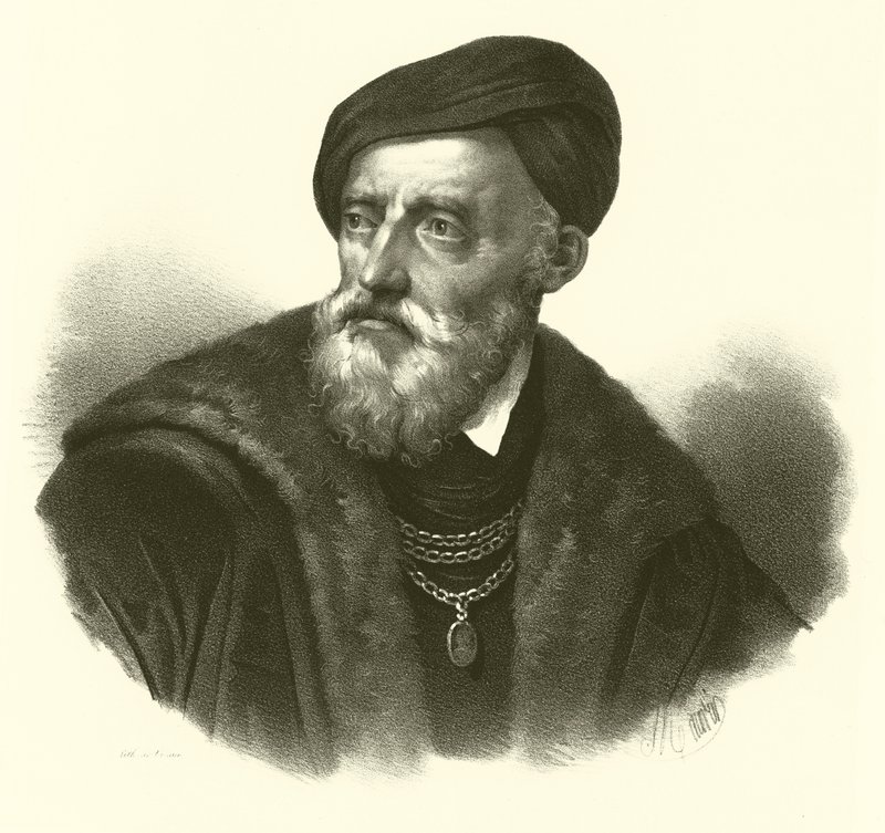 Tiziano Vecelli vagy Tiziano Vecellio, angol nevén Tizian, portré (metszet) alkotó: French School