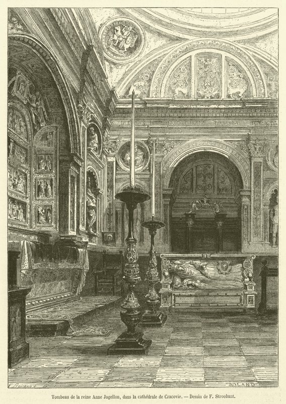 Anna Jagelló királynő sírja a krakkói katedrálisban (metszet) alkotó: French School