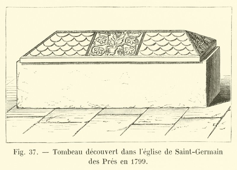 A sírt a Saint-Germain des Pres templomban fedezték fel 1799-ben alkotó: French School
