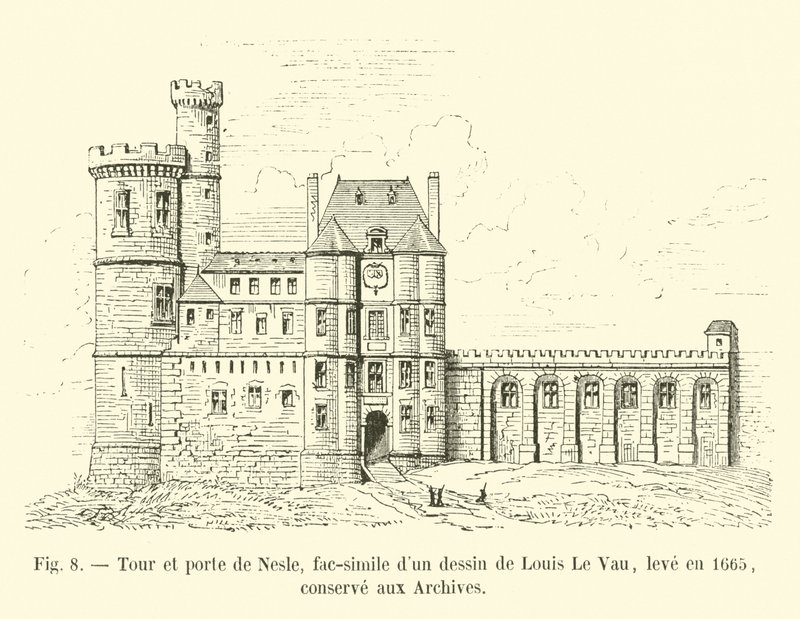 Nesle-torony és kapu, Louis Le Vau 1665-ben készült rajzának fakszimile, levéltárban őrzik alkotó: French School