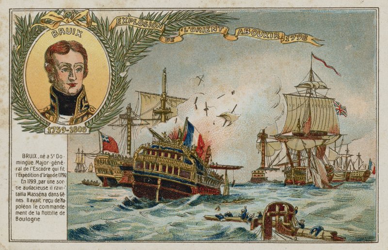 Kereskedelmi kártya a LOrient pusztulását ábrázoló képpel alkotó: French School