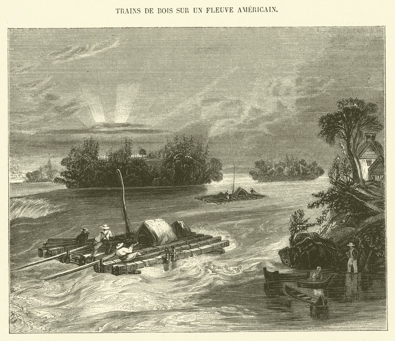 Favonatok az amerikai folyón (metszet) alkotó: French School