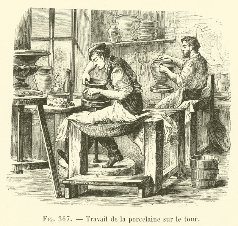 Porcelán munka esztergagépen (metszet) alkotó: French School