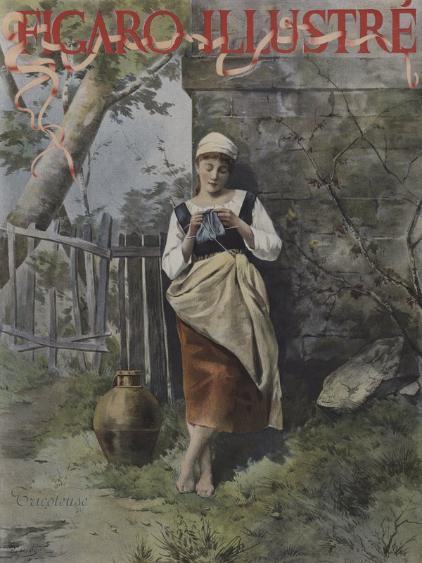 Kötő (Knitter). A Le Figaro Illustre borítója, 1896. szeptember (színes litó) alkotó: French School