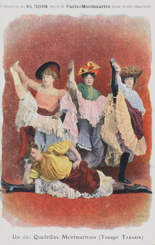 A Troupe Tabarin táncosai a Bal Tabarinban (színes litográfia) alkotó: French School