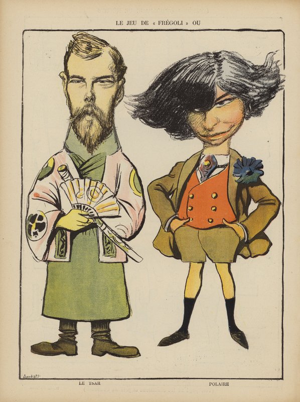 Miklós orosz cár és Polaire francia színésznő. Illusztráció a Le Rire-hez (színes litó) alkotó: French School