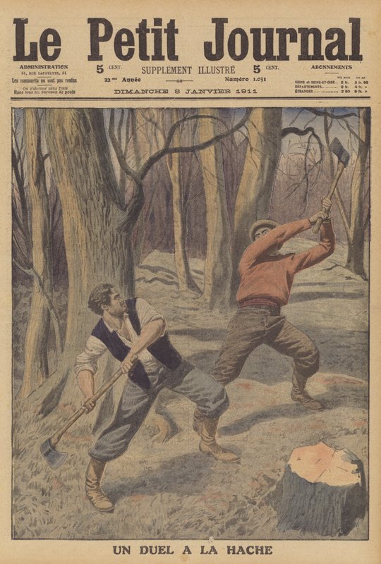 Két favágó baltákkal harcol alkotó: French School