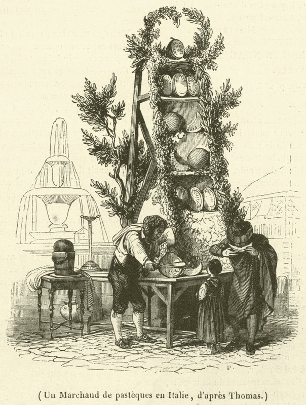 Egy görögdinnyekereskedő Olaszországban (metszet) alkotó: French School