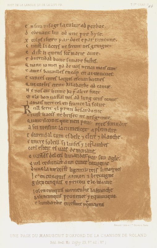 Egy oldal Roland dalának oxfordi kéziratából (színes litho) alkotó: French School