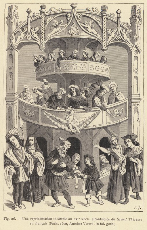 Une representation theatrale au XVIe siecle (engraving) alkotó: French School