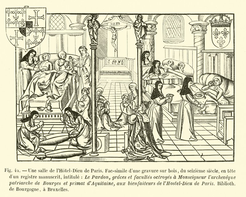 Egy szoba a párizsi Hotel-Dieu-ban alkotó: French School