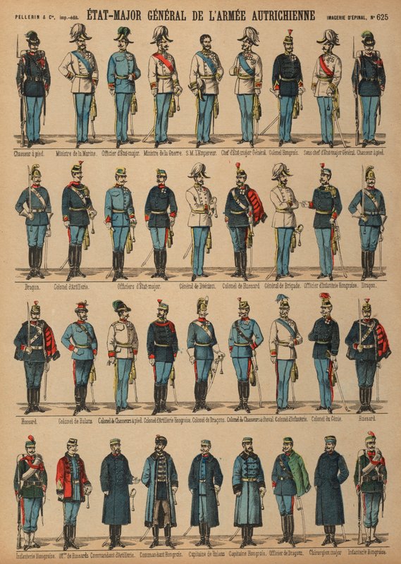 Az Osztrák-Magyar Honvédség egyenruhája (színes metszet) alkotó: French School