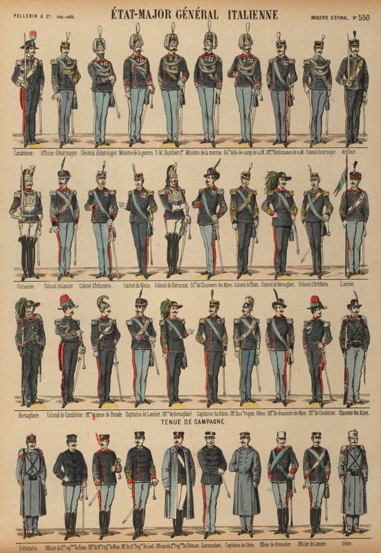 Az olasz hadsereg egyenruhája (színes metszet) alkotó: French School
