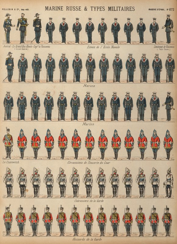 Az orosz hadsereg és haditengerészet egyenruhája (színes metszet) alkotó: French School