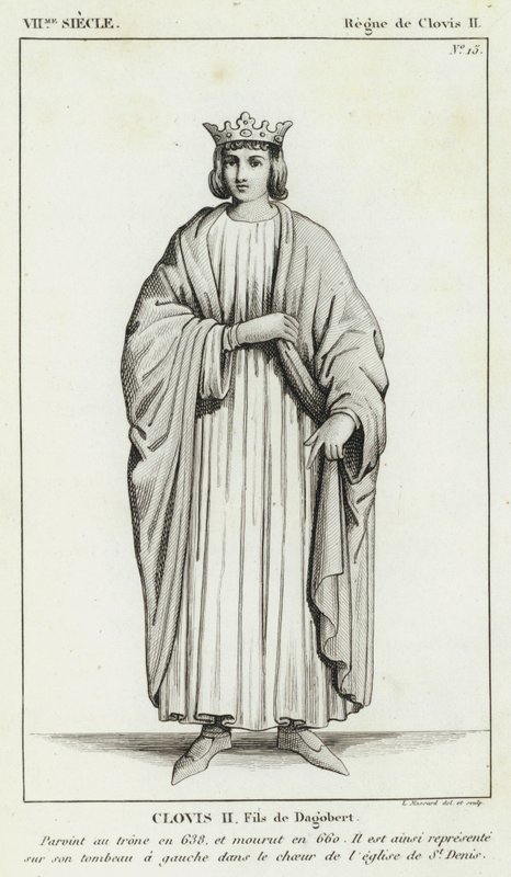 VII. század, II. Clovis uralkodása, II. Klodvig, Dagobert fia (metszet) alkotó: French School