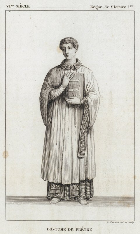 VI. század, I. Clotaire uralkodása, Papi jelmez (metszet) alkotó: French School
