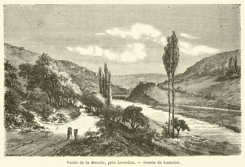 Moselle-völgy, Liverdun közelében (metszet) alkotó: French School