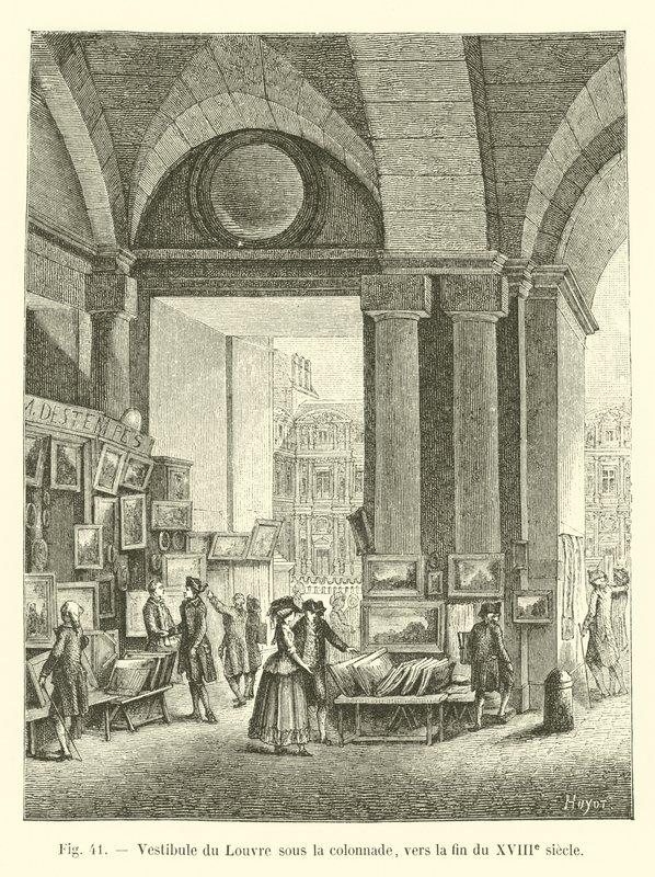 A Louvre előcsarnoka az oszlopcsarnok alatt, a 18. század vége felé alkotó: French School